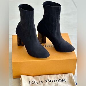 LOUIS VUITTON Monogram Stretch Fabric Silhouette Ankle Boots Black EU 40 US 10